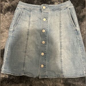 High Waisted Denim Button-Front Skirt